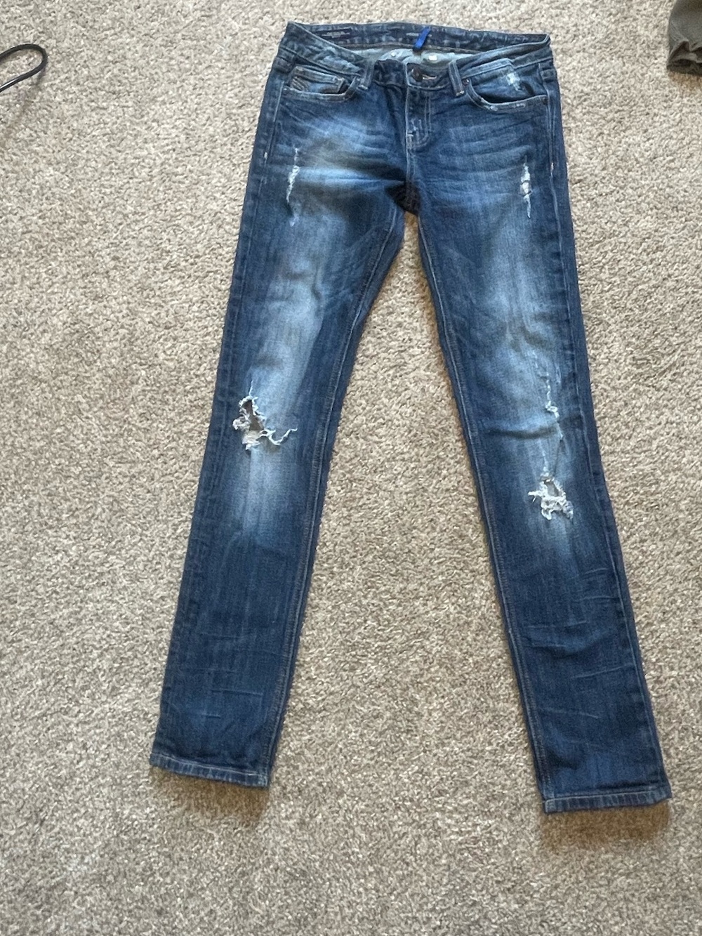 Vigoss Women's Distressed Skinny Jeans - Dark Blue Wash
